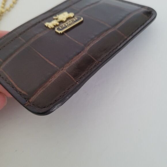 Coach Small Card Wristlet Brown Croc Embossed Wallet Zip Around Coin Pouch Brown - Picture 5 of 5